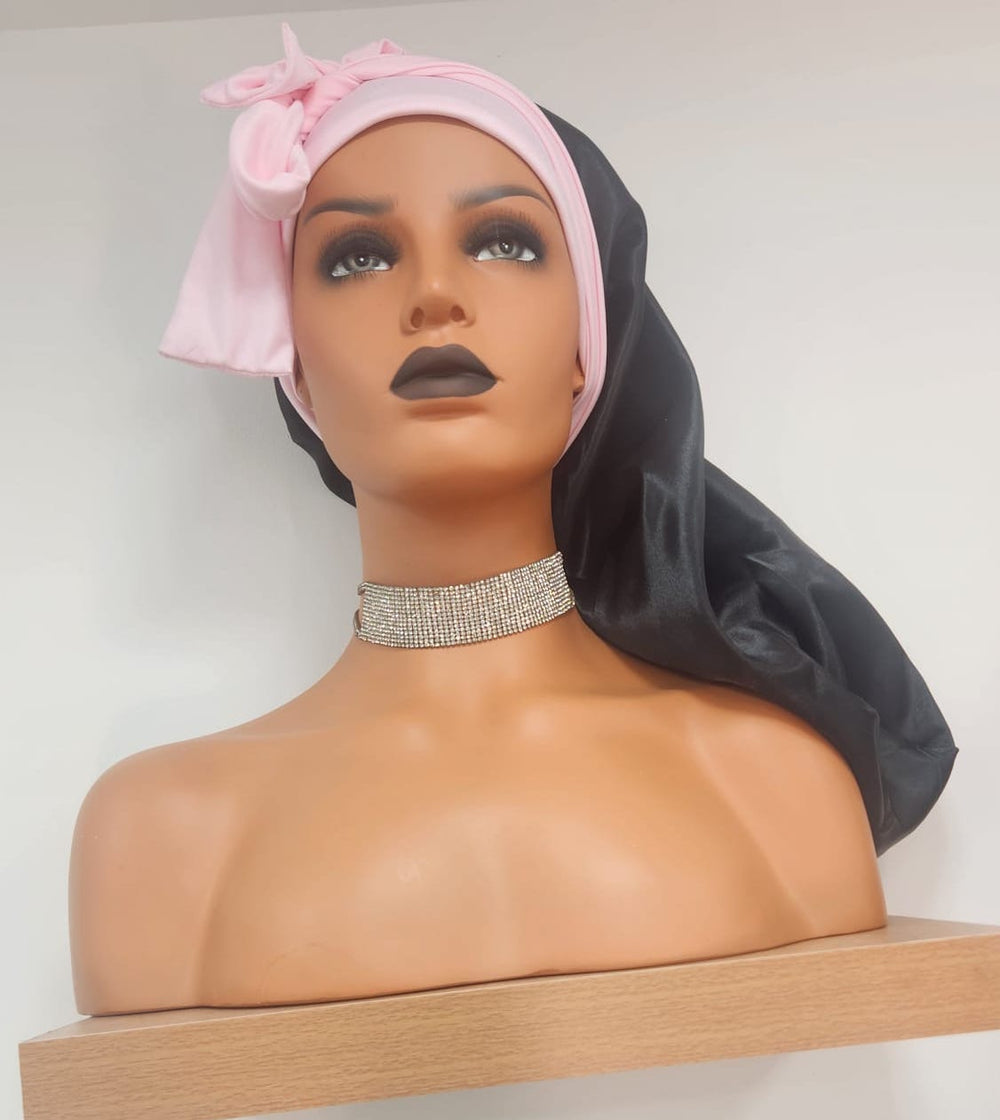 Reversible Black & Baby Pink Bonnet