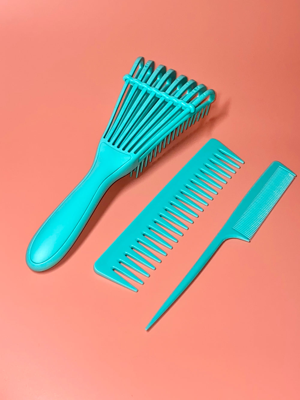 Detangler Brush, Wide Tooth & Tail Comb Set (Green)