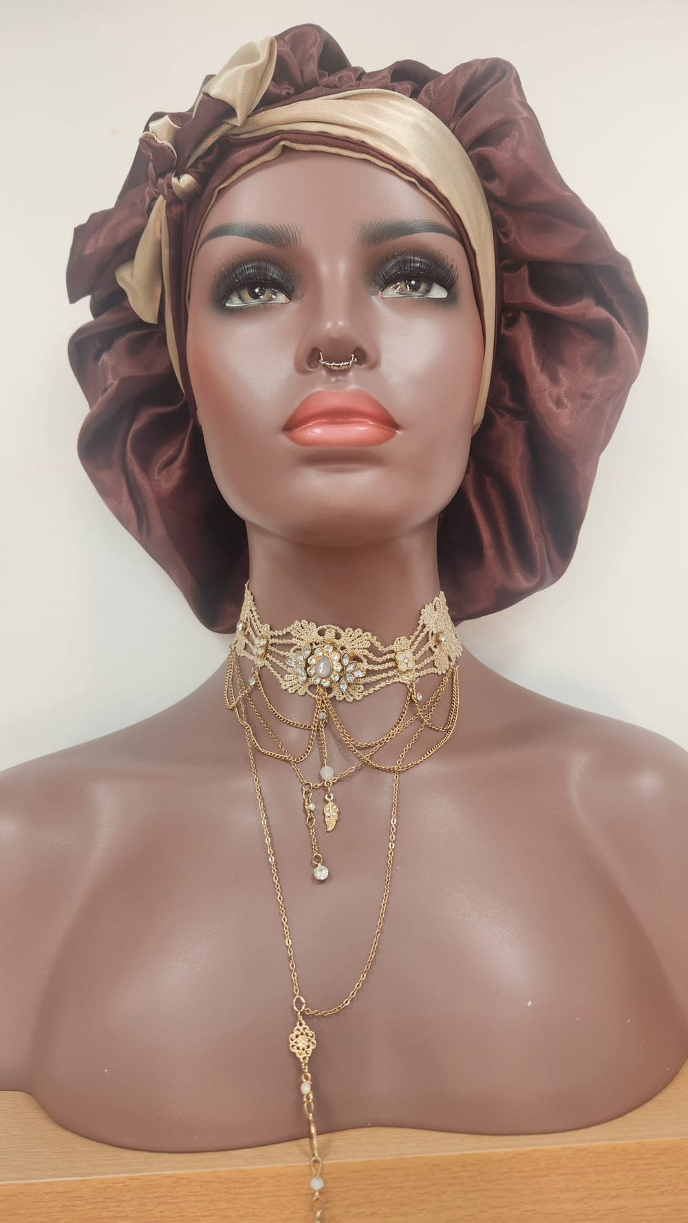 Reversible Brown & Champagne Gold Bonnet