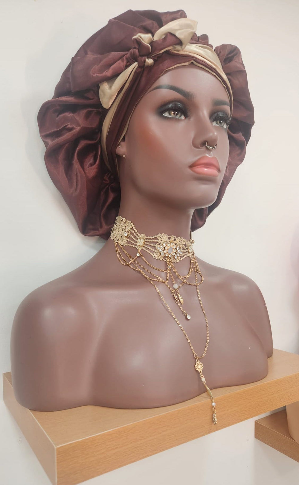 Reversible Brown & Champagne Gold Bonnet