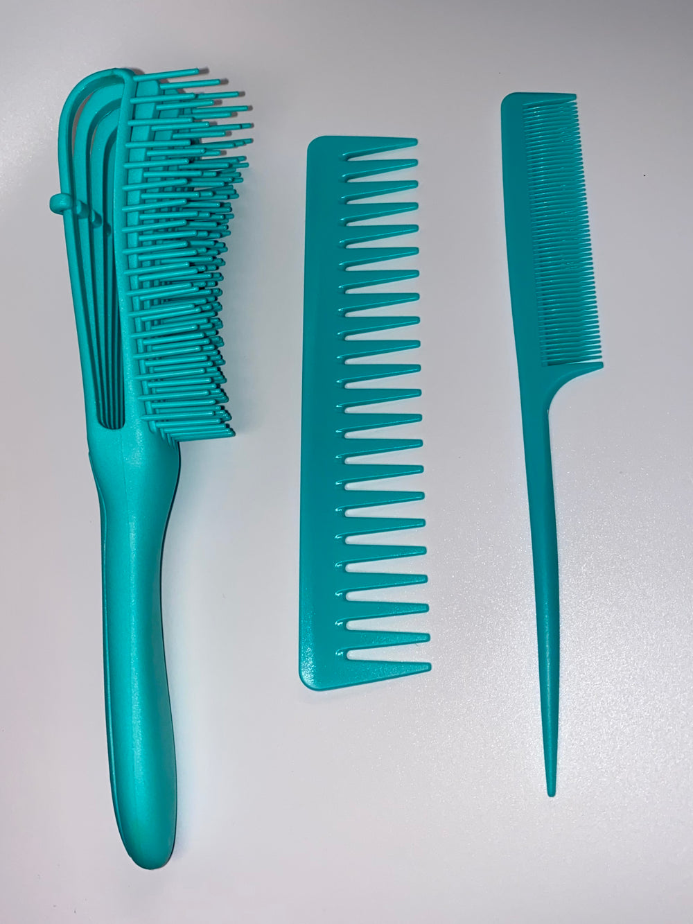 Detangler Brush, Wide Tooth & Tail Comb Set (Green)
